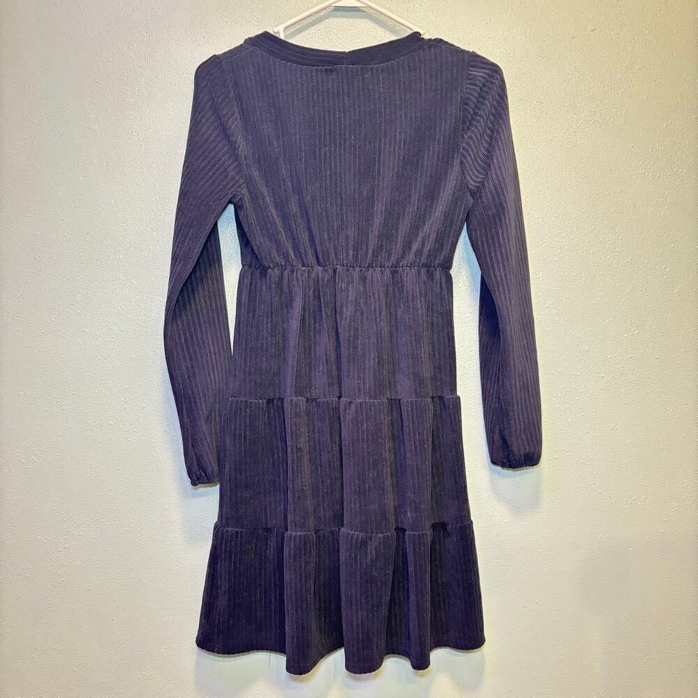 Women's Moa Moa Navy Vertical Ribbed Velour Long Sleeve Tiered Mini Dress XS - Picture 6 of 6